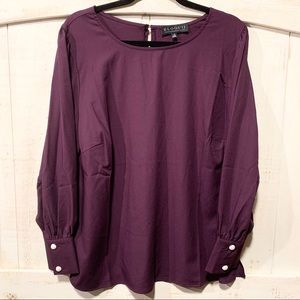 Purple Eloquii Long Sleeve Top with Pearl Accents